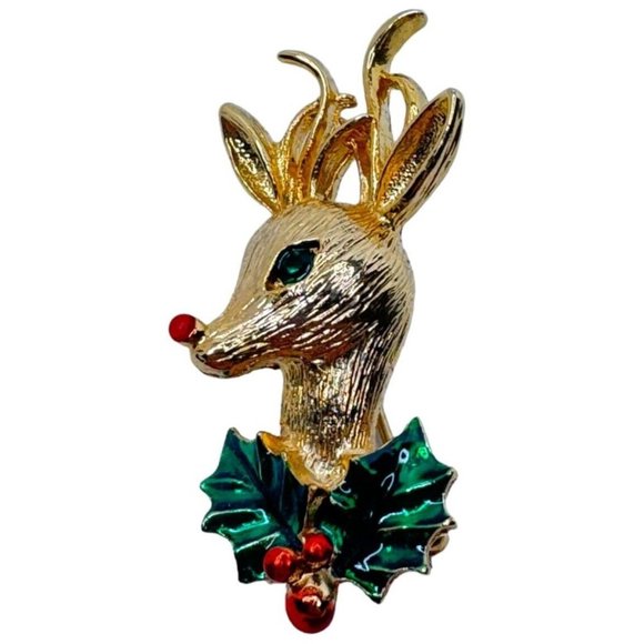 Gerry's Jewelry - Gerrys Reindeer Brooch Pin Vintage Christmas Jewelry 1960s Signed Mom Gift Idea